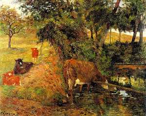 Paul Gauguin - Cows near Dieppe (also known as Landscape with Cows in an Orchard)