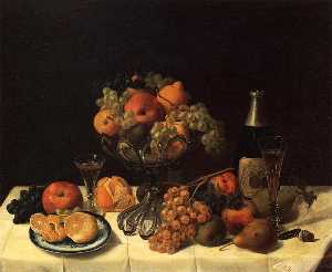 Severin Roesen - Fruit Still Life with Champagne Bottle