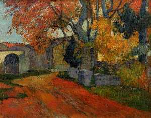 Paul Gauguin - Lane at Alchamps, Arles (also known as Les Alychamps, Falling Leaves)