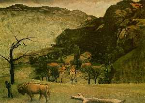 Balthus (Balthasar Klossowski) - Landscape with Oxen