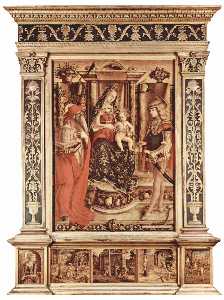 Carlo Crivelli - Enthroned Madonna, St. Jerome and St. Sebastian