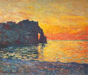 Claude Monet - Etretat, Cliff of d`Aval, Sunset