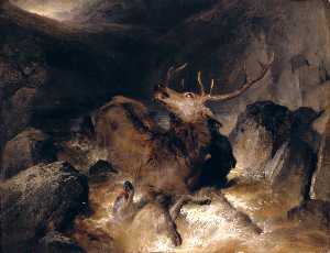 Edwin Henry Landseer - Deer and Deer Hounds in a Mountain Torrent