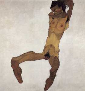 Egon Schiele - Seated male Nude