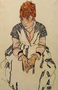 Egon Schiele - The Artist-s Sister in Law in a Striped Dress