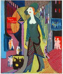 Ernst Ludwig Kirchner - Woman is Walking over a Nighty Street