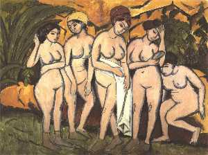 Ernst Ludwig Kirchner - Five Bathing Women at a Lake