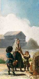 Francisco De Goya - A woman and two children by a fountain