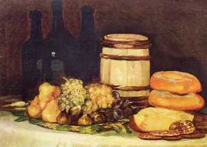 Francisco De Goya - Still life with fruit, bottles, breads