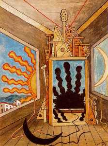 Giorgio De Chirico - Metaphysical Interior with sun which dies