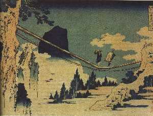 Katsushika Hokusai - The Suspension Bridge Between Hida and Etchu