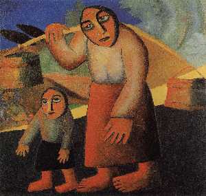 Kazimir Severinovich Malevich - Peasant Woman with Buckets and a Child