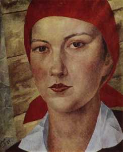 Kuzma Petrov-Vodkin - Girl in red scarf (worker)