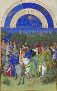 Limbourg Brothers - Facsimile of May: Courtly Figures on Horseback