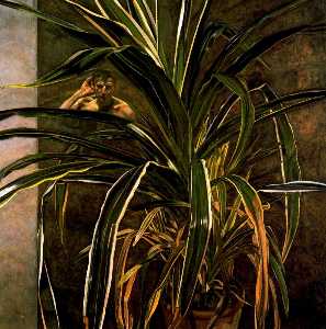 Lucian Freud - Interior with Plant, Reflection Listening (Self-Portrait)