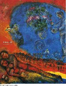 Marc Chagall - Couple on a Red Background