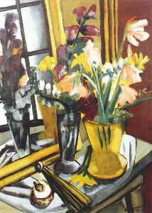 Max Beckmann - Floral still life with mirror
