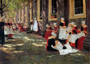 Max Liebermann - Free hour at Amsterdam orphanage - (own a famous paintings reproduction)