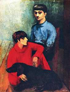 Moise Kisling - Self-portrait with his wife Renee and dog Kouski