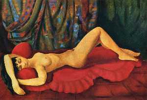 Moise Kisling - Large nude Josan on red couch