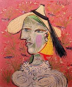 Pablo Picasso - Woman with straw hat on flowery background