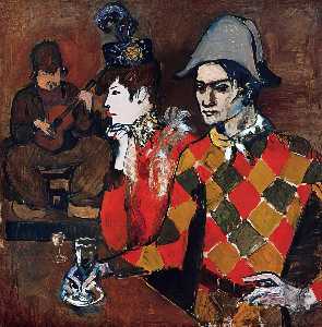 Pablo Picasso - At --Lapin Agile-- (Harlequin with Glass)
