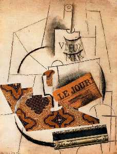 Pablo Picasso - Bottle of Vieux Marc, Glass and Newspaper