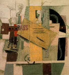 Pablo Picasso - Clarinet, bottle of bass, newspaper, ace of clubs
