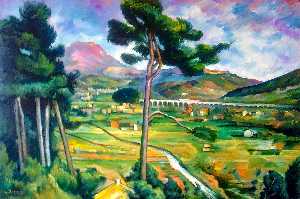Paul Cezanne - Landscape with viaduct: Montagne Sainte-Victoire