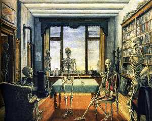 Paul Delvaux - Skeletons in an office