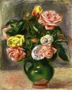 Pierre-Auguste Renoir - Bouquet of Roses in a Green Vase