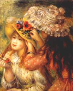 Pierre-Auguste Renoir - Girls putting flowers on their hats