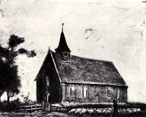 Vincent Van Gogh - Shepherd with Flock near a Little Church at Zweeloo