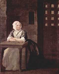 William Hogarth - Portrait of Sarah Macholm in Prison