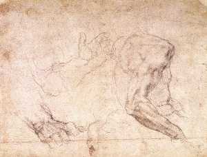 Michelangelo Buonarroti - Head Studies and a Female Figure Leaning Forward (verso)