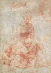 Michelangelo Buonarroti - Madonna and Child with the Infant St John (recto)