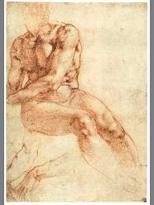 Michelangelo Buonarroti - Nude Study of a Sitting Youth (recto)