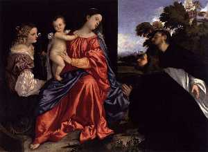 Tiziano Vecellio (Titian) - Madonna and Child with Sts Catherine and Dominic and a Donor