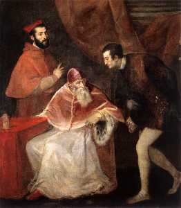 Tiziano Vecellio (Titian) - Pope Paul III with his Grandsons Alessandro and Ottavio Farnese