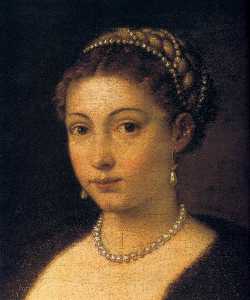 Tiziano Vecellio (Titian) - Woman in a Fur Coat (detail)