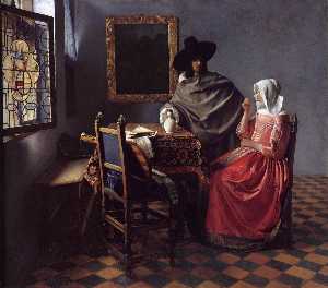 Johannes Vermeer - A Lady Drinking and a Gentleman