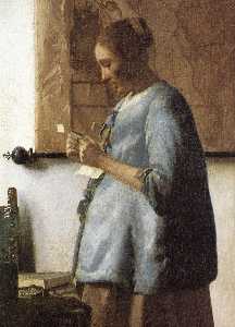Johannes Vermeer - Woman in Blue Reading a Letter (detail)