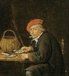 Quiringh Gerritsz Van Brekelenkam - Man Scaling Fish