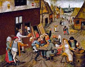 Pieter Bruegel The Younger - Peasants Making Merry outside a Tavern -The Swan-