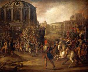 Juan De La Corte - Battle Scene with a Roman Army Besieging a Large City
