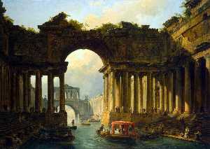 Hubert Robert - Architectural Landscape with a Canal