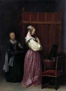 Gerard Ter Borch - Young Woman at Her Toilet with a Maid