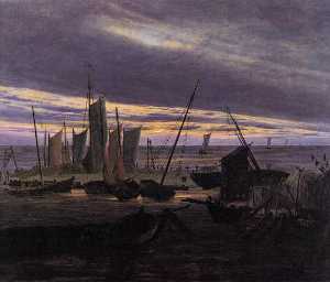Caspar David Friedrich - Boats in the Harbour at Evening