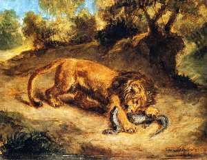 Eugène Delacroix - Lion and Caiman (also known as Lion Clutching a Lizard or Lion Devouring an Alligator)