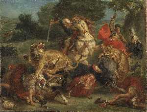 Eugène Delacroix - Lion Hunt (study)